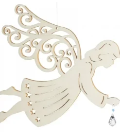 Ange De Noël A Suspendre En Feuille D'Erable Avec Cristal Swarovski, 19 Cm