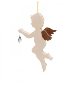 Ange En Bois D'Erable Avec Un Cristal Swarovski, Debout