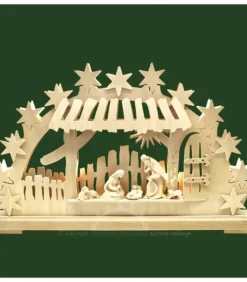 Arche Lumineuse Led, Personnages Crèche De Noël En Bois Naturel Cisele