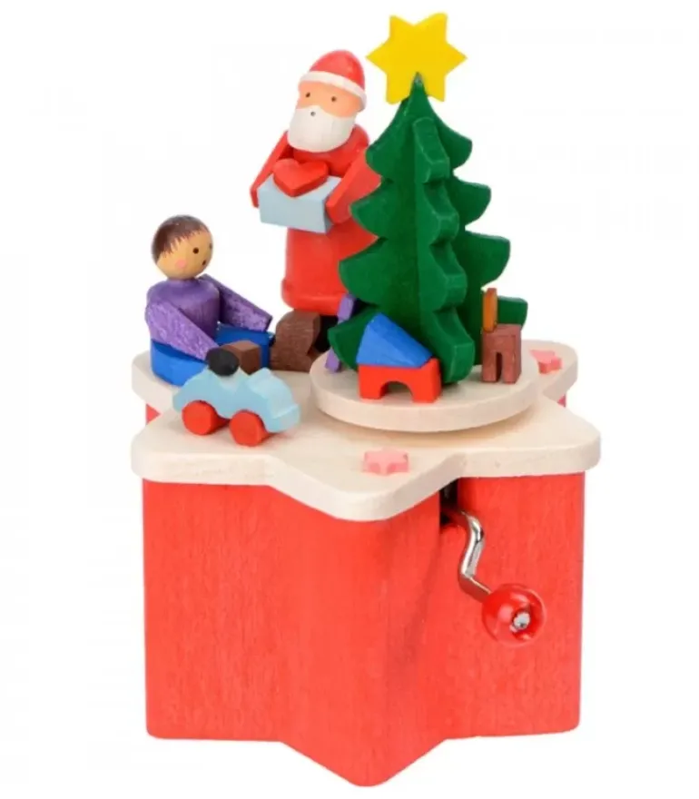 Boite A Musique A Manivelle Rouge, Père Noël Et Enfant