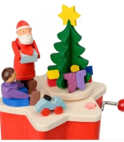 Boite A Musique A Manivelle Rouge, Père Noël Et Enfant