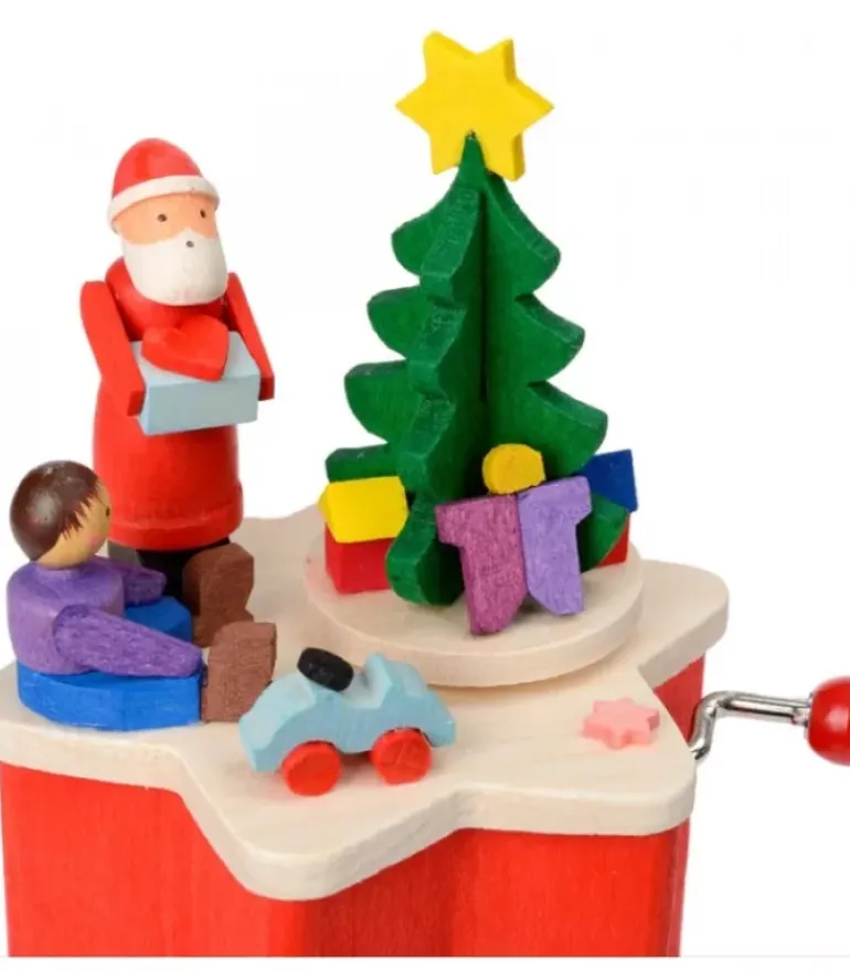 Boite A Musique A Manivelle Rouge, Père Noël Et Enfant