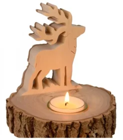 Bougeoir En Bois Brame Du Cerf, 13 Cm