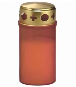 Bougie Cimetiere Rouge Avec Couvercle Dore, 12 Cm