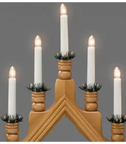 Chandelier 7 Bougies Electriques En Bois De Chene