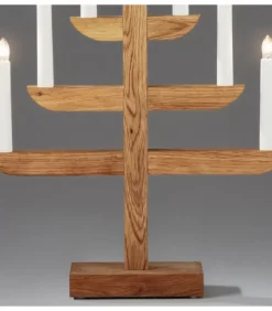 Chandelier 7 Branches En Bois De Chene Huile, 46 Cm