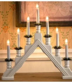 Chandelier Blanc À 7 Branches, Bougies Electriques