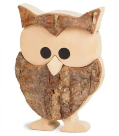 Chouette En Bois Cisele, Ecorce Et Erable, 7,5 Cm