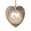 Coeur En Bois A Suspendre Motif Cisele Crèche Et Etoile, 7 Cm