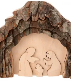 Crèche De Noël 13 Cm, Taillee Dans Une Ecorce De Bois, Motif Etable