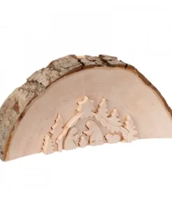 Crèche De Noël En Relief, Taillee Dans Un Rondin De Bois, 12 Cm
