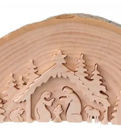 Crèche De Noël En Relief, Taillee Dans Un Rondin De Bois, 15 Cm