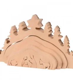 Crèche De Noël Taillee Dans Une Ecorce De Bois, Motif Grotte, 20 Cm