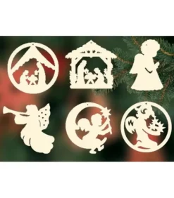 Décorations Bois Pour Sapin De Noël, 6 Crèches Et Anges - Set N° 3