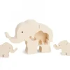 Elephant En Bois Avec Deux Bebes Elephants, 8,5 Cm