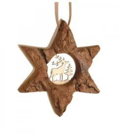Etoile En Bois, Motif Cisele Cerf, 7 Cm