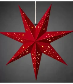 Etoile Lumineuse 7 Branches En Papier Velours Rouge A Suspendre, 60 Cm