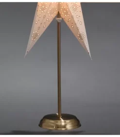 Etoile Lumineuse Electrique 7 Branches En Papier, Blanche, Sur Pied Laiton, 48 Cm