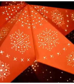 Etoile Lumineuse Electrique 5 Branches En Papier, Rouge, Sur Pied Blanc, 46 Cm