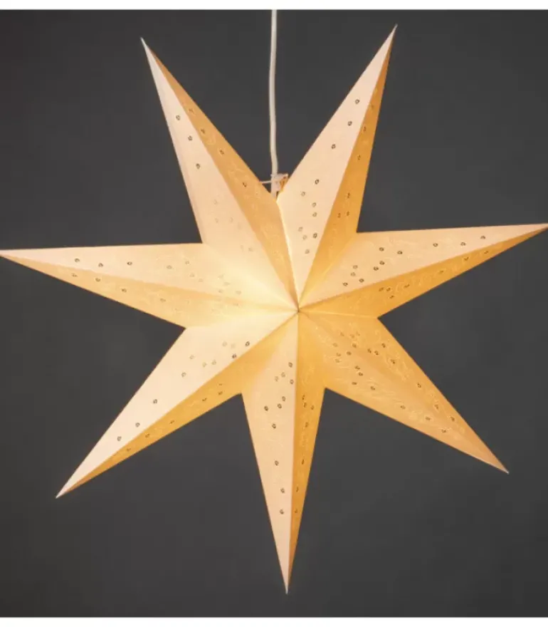 Etoile Lumineuse En Papier A Suspendre, 7 Branches, Blanche, 60 Cm