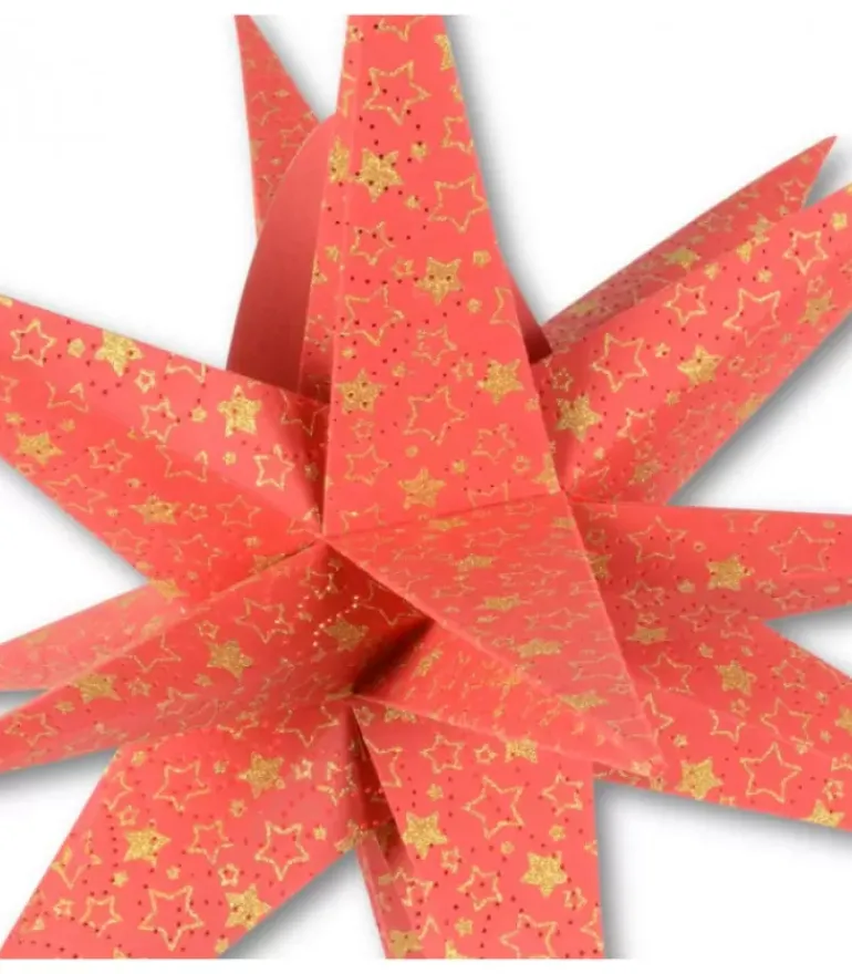 Etoile Lumineuse Rouge En Papier 3D, A Suspendre, 45 Cm