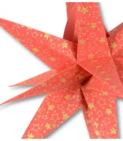Etoile Lumineuse Rouge En Papier 3D, A Suspendre, 45 Cm