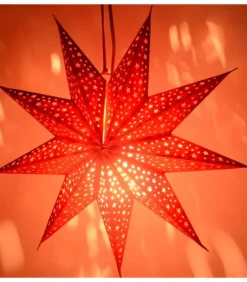 Etoile Lumineuse Rouge En Papier A Suspendre, 45 Cm