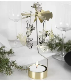 Grand Carrousel De Noël Anges Dores Volants, 28 Cm