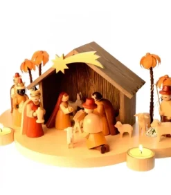 Grande Crèche De Noël En Bois Avec Personnages