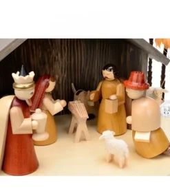 Grande Crèche De Noël En Bois Avec Personnages