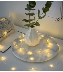 Guirlande Led A Pile, 20 Diodes Ambrees, Fil Argente