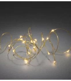 Guirlande Led A Pile, 20 Diodes Ambrees, Fil Laiton