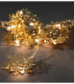 Guirlande Lumineuse Décorative A Led, Flocons De Neige Metalliques Dores