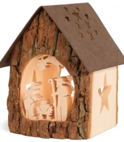 Lanterne Crèche De Noël Avec Figurines Ciselees, 14 Cm