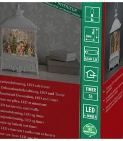 Lanterne De Noël Blanche, 4 Bonshommes De Neige Avec Oiseaux