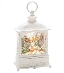 Lanterne De Noël Blanche, Père Noël Volant Au-Dessus D'Un Village