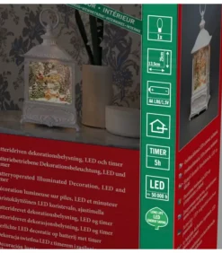 Lanterne De Noël Blanche, Père Noël Volant Au-Dessus D'Un Village