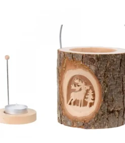 Lanterne Photophore En Bois, Cerf En Foret