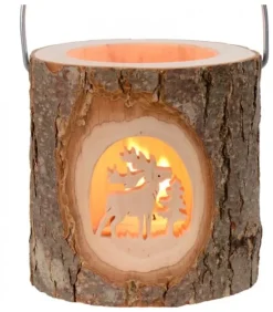 Lanterne Photophore En Bois, Cerf En Foret