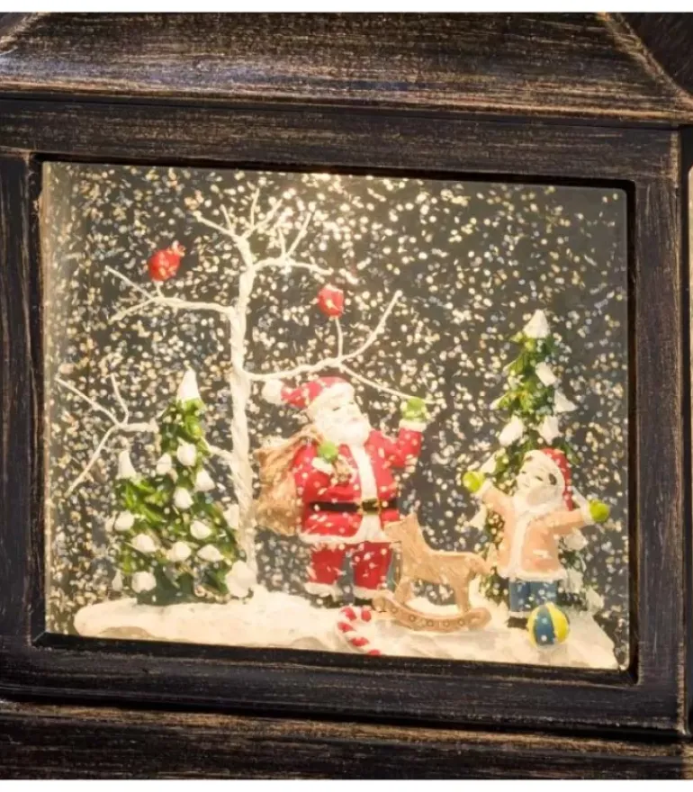 Lanterne Père Noël Sous LÀ Neige Avec Enfant, 25 Cm