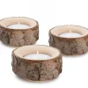 Lot De 3 Bougeoirs En Bois Avec Ecorce, 9 Cm