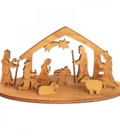 Mini Crèche De Noël Avec Personnages En Bois D'Olivier, 5 Cm
