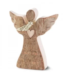 Petit Ange De Noël En Bois, Avec Coeur Et Echarpe, 6,5 Cm