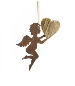 Petit Ange En Metal A Suspendre Et Coeur En Bois