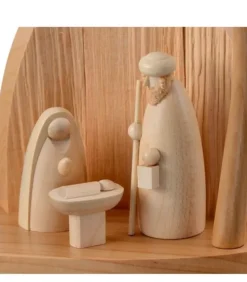 Petite Crèche Moderne En Bois Avec Un Palmier Et La Nativite