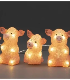 Petits Cochons Roses Lumineux En Acrylique Led 12,5 Cm, Lot De 5