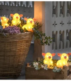 Petits Cochons Roses Lumineux En Acrylique Led 12,5 Cm, Lot De 5