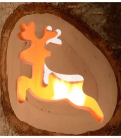 Photophore En Bois Avec 2 Motifs En Bois Cisele, Renne