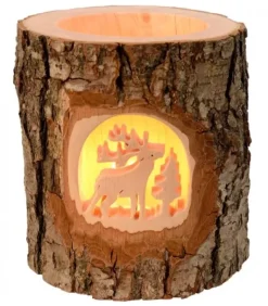 Photophore En Bois Cisele, Cerf En Foret