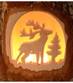 Photophore En Bois Cisele, Cerf En Foret